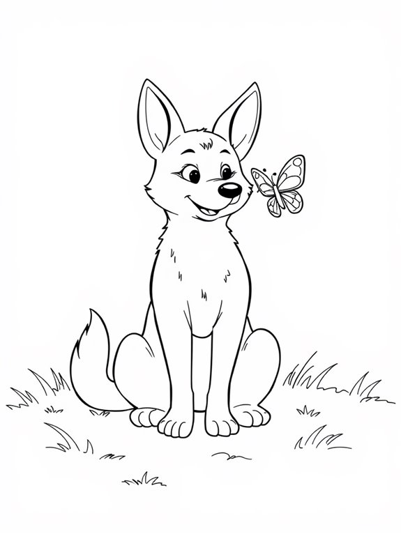 dingo interacting with butterfly