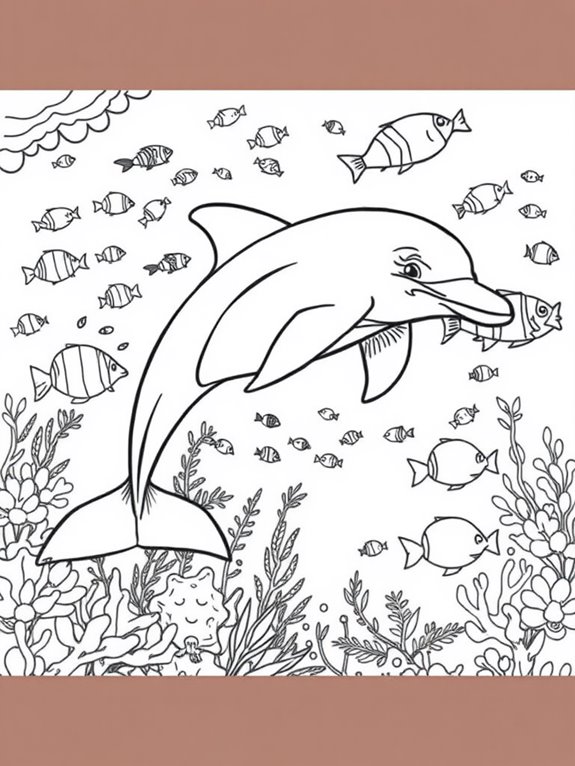 dolphin and fish coloring page