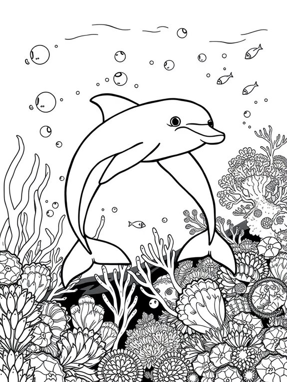 dolphin coloring page underwater