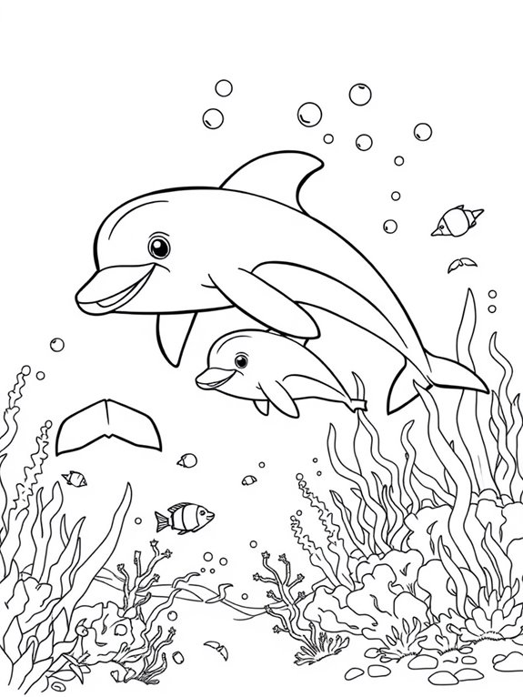 dolphin family underwater coloring