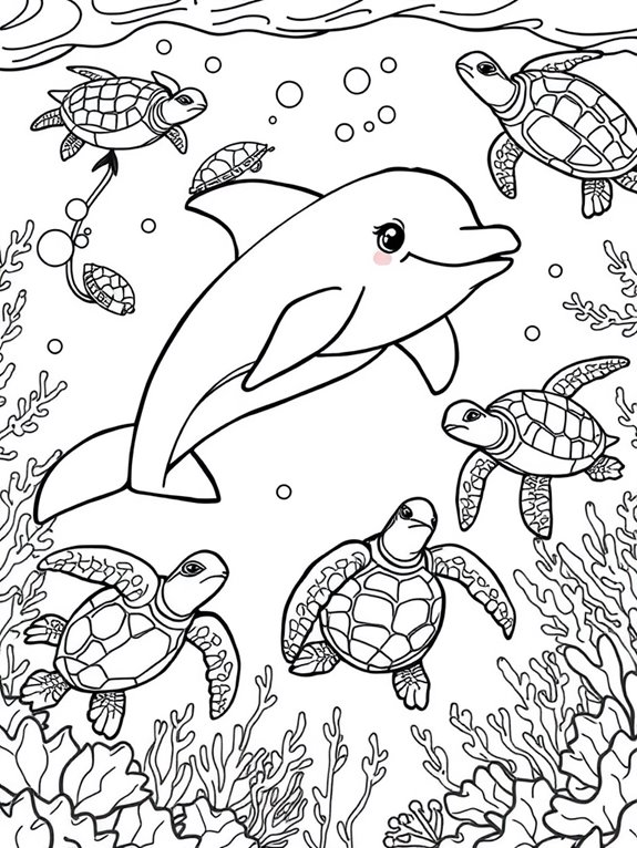 dolphins and sea turtles