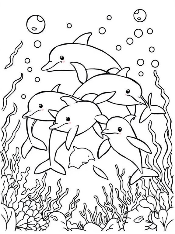 dolphins coloring page underwater