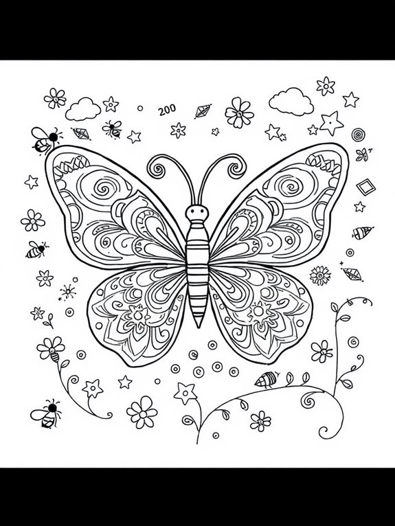 doodle filled butterfly coloring page