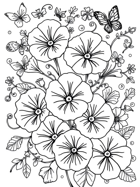 doodled petunias coloring page