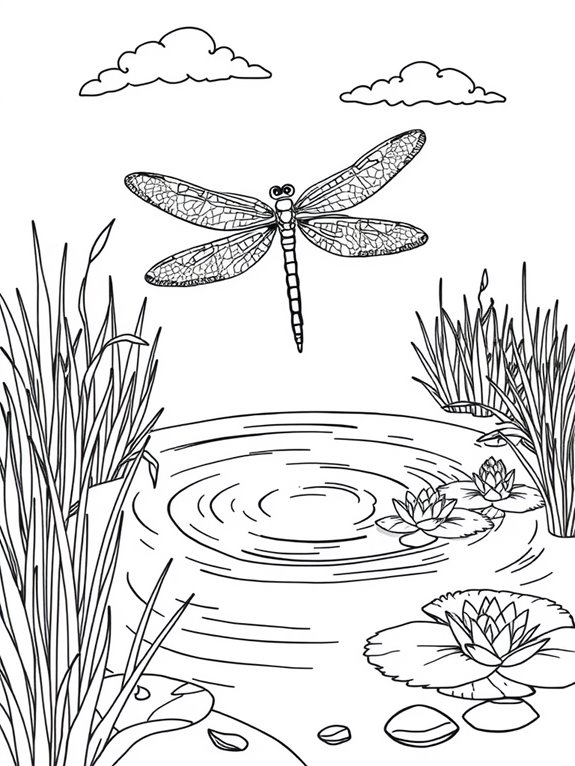 dragonfly by pond coloring