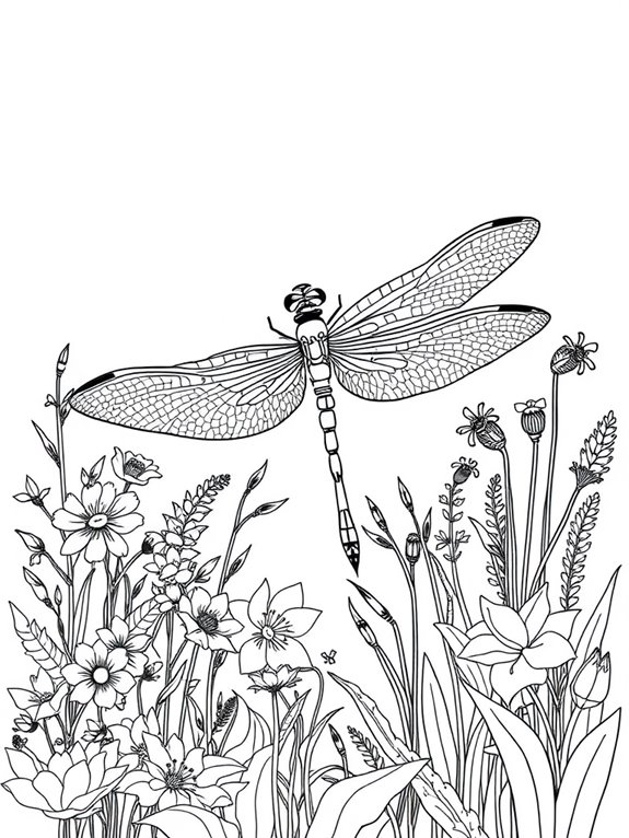 dragonfly in garden scene