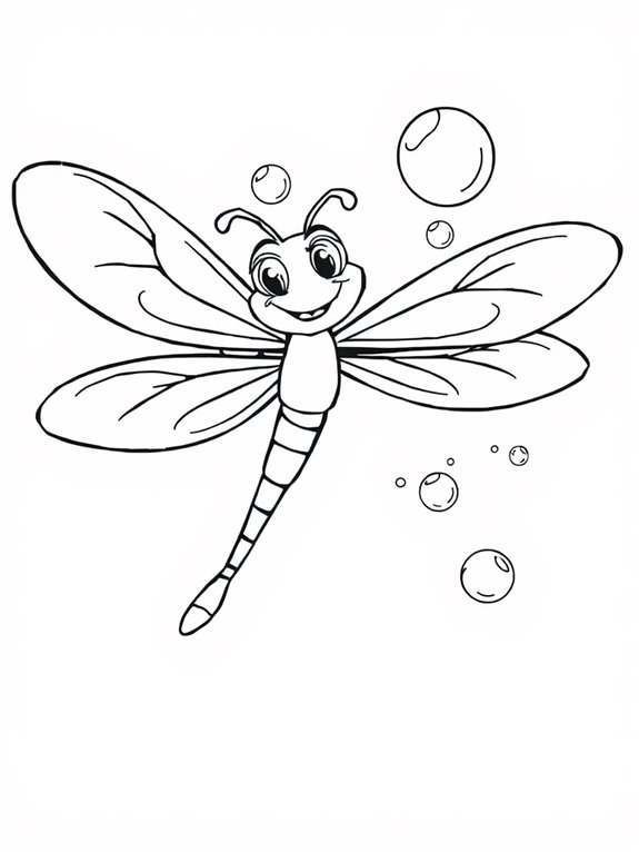 dragonfly surrounded by bubbles