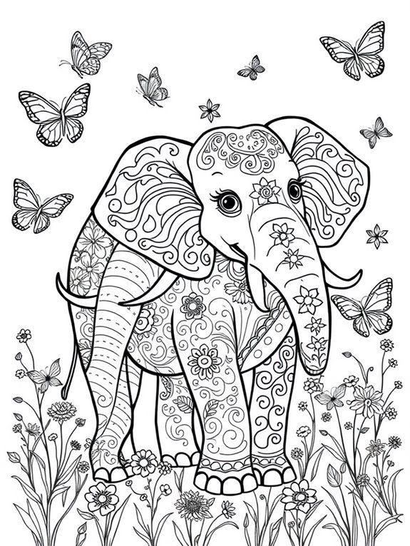 elephants and butterflies coloring activity