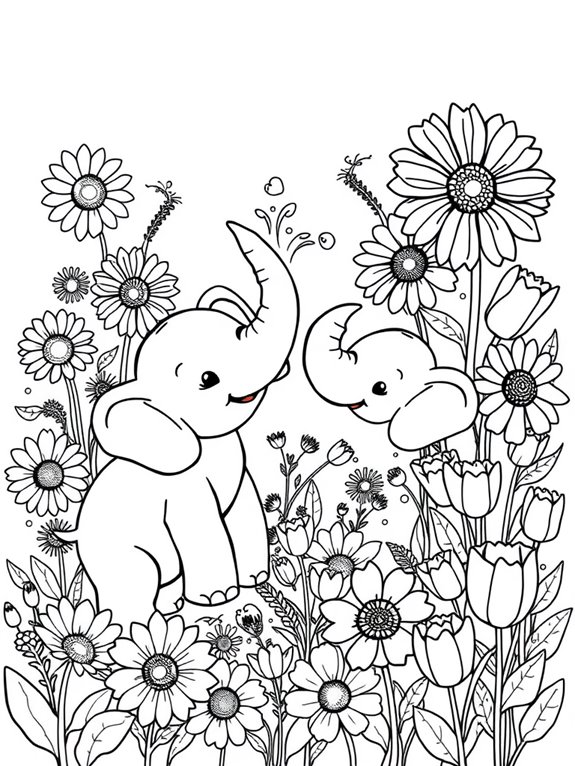 elephants surrounded by flowers