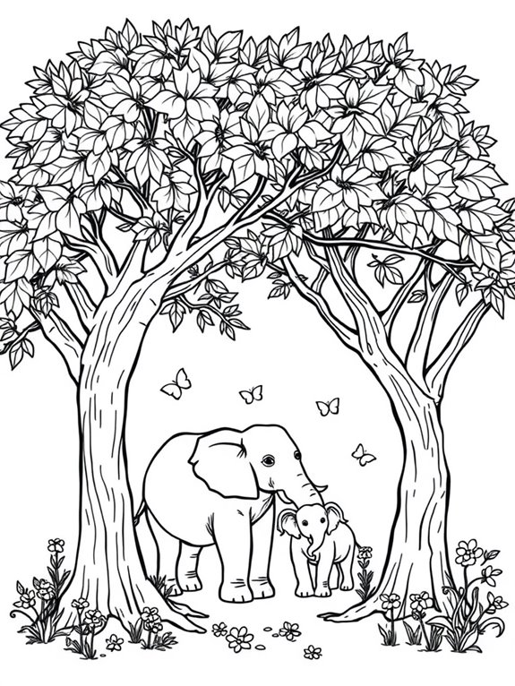 elephants surrounded by trees