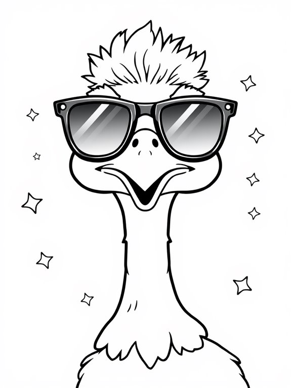 emu in sunglasses coloring page