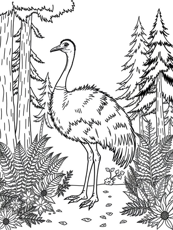 emu line art forest