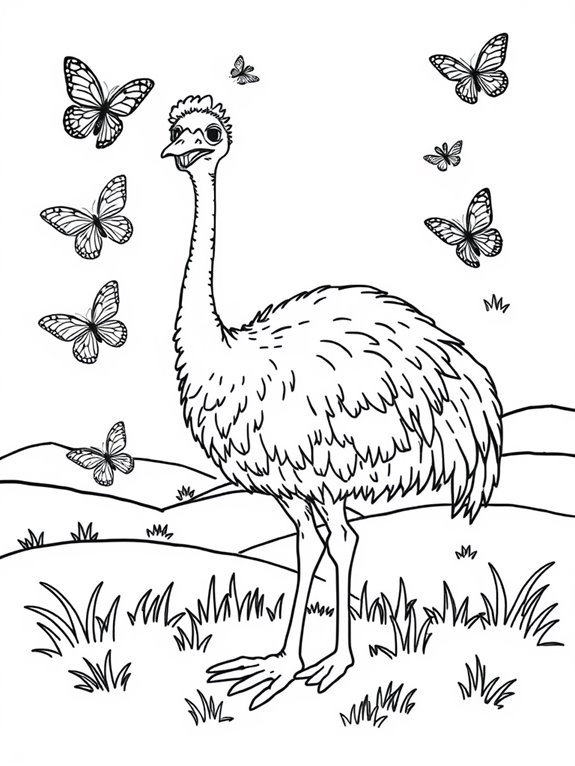 emus and butterflies coloring page