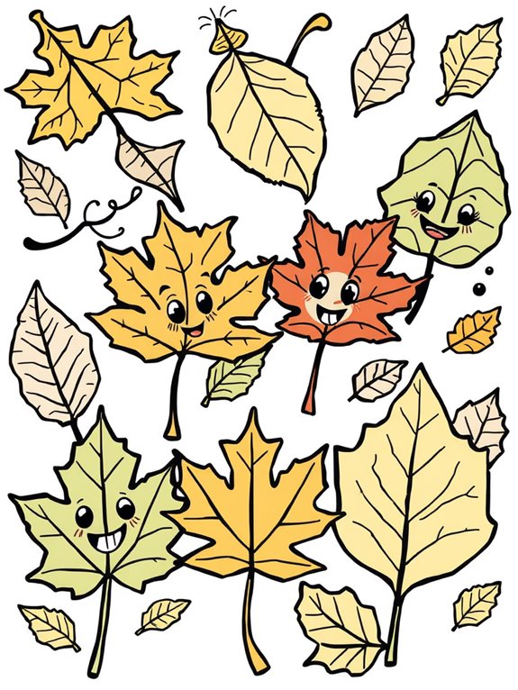 exaggerated cartoon autumn leaves