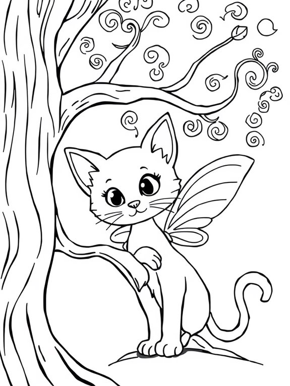 fairy cat behind tree