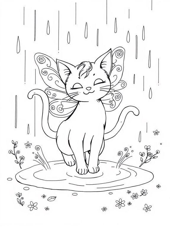 fairy cat enjoying rain