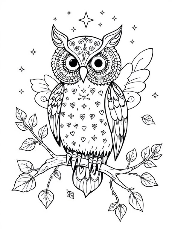 fairy owl branch coloring page