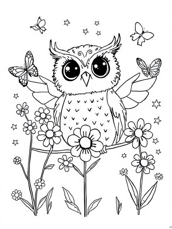 fairy owl juggling flowers