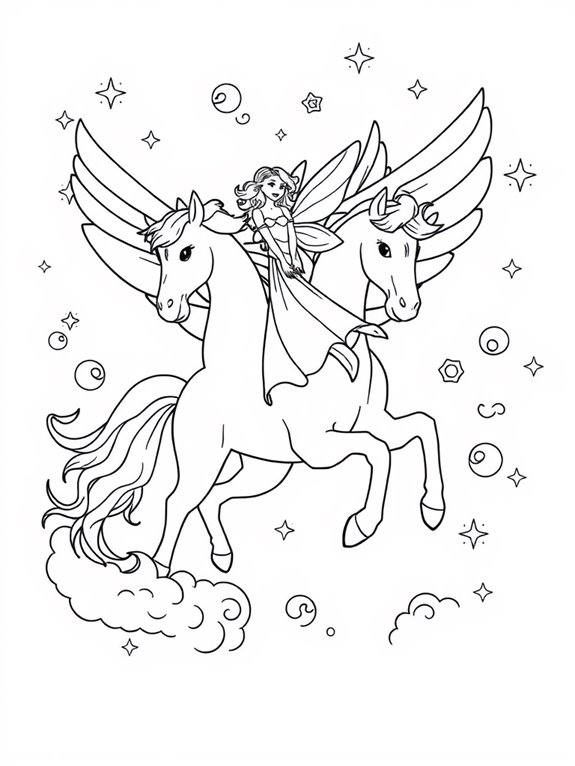 fairy riding pegasus coloring page