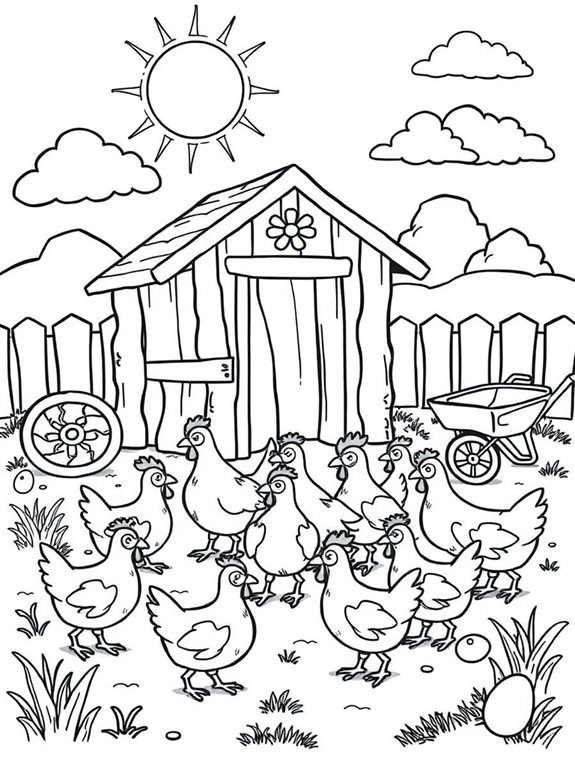 farm scene with chickens