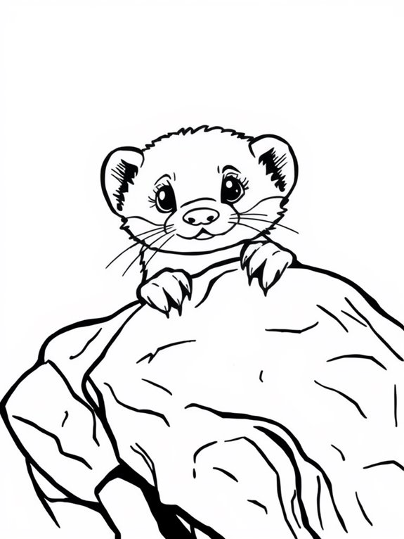 ferret hiding behind rock