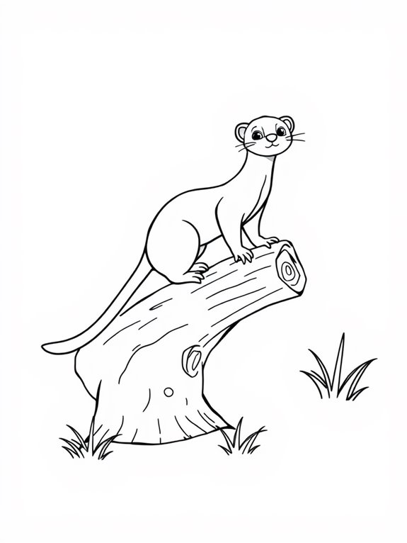 ferret on log drawing