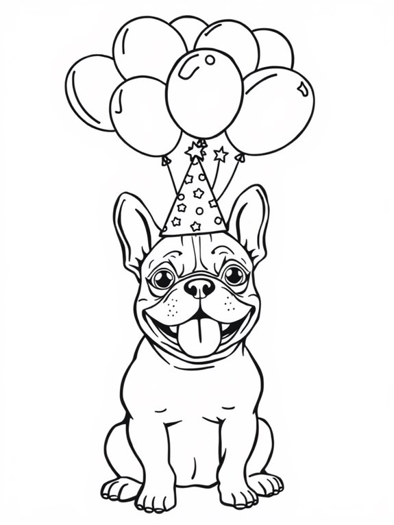 festive bulldog with balloons