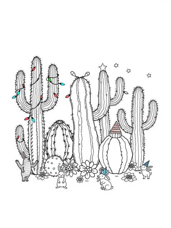 festive cacti coloring page