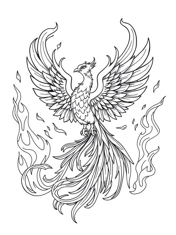 flaming phoenix coloring page