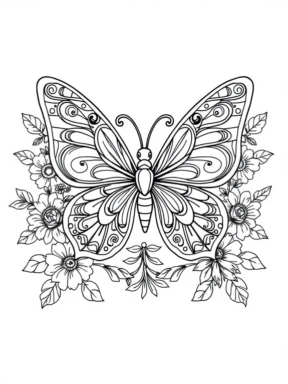 floral butterfly coloring page