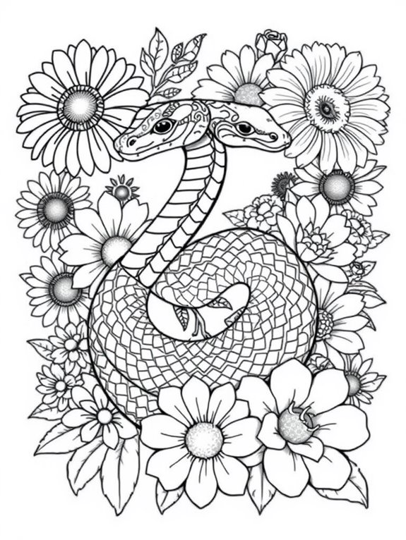 floral snake coloring page