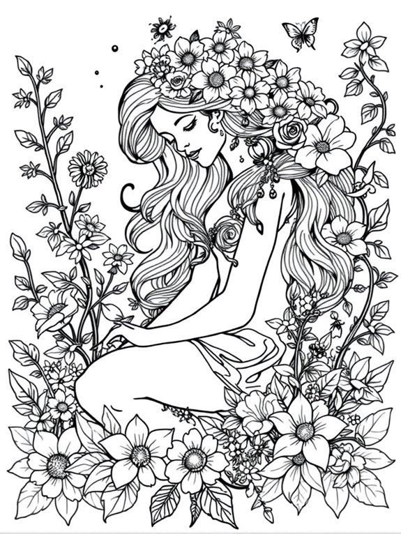 flower adorned nymph illustration