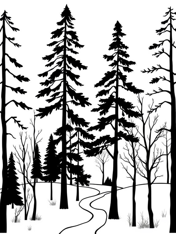 forest scene tree silhouettes