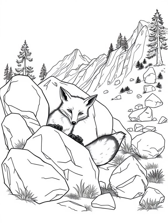 fox among rocky landscape