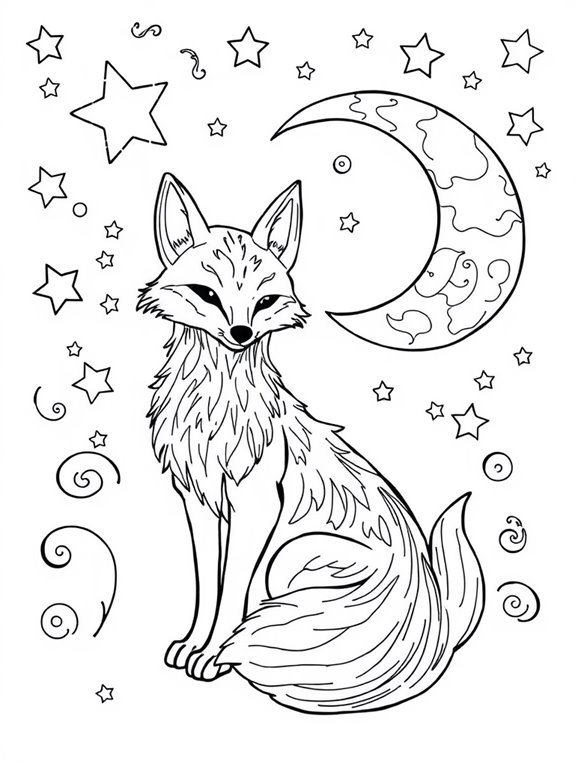 fox with stars and moon