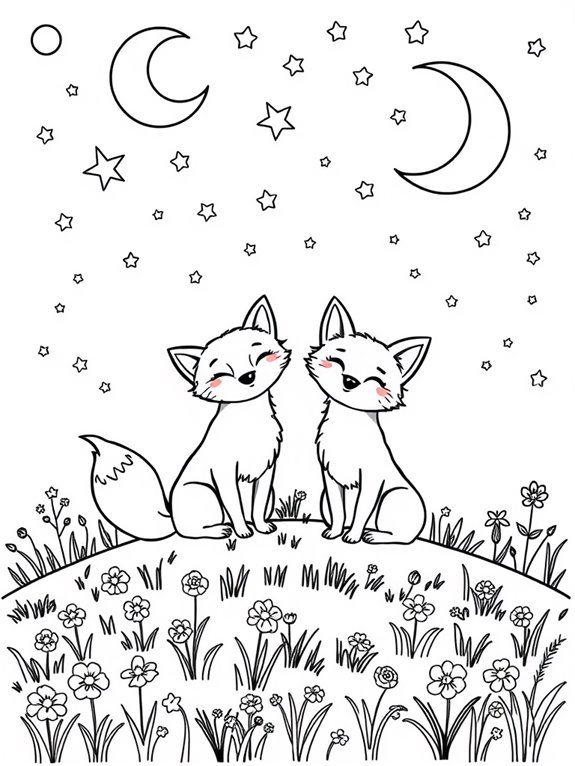 foxes under night sky