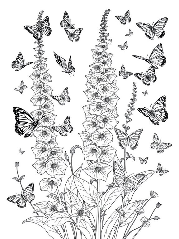 foxglove and butterflies illustration