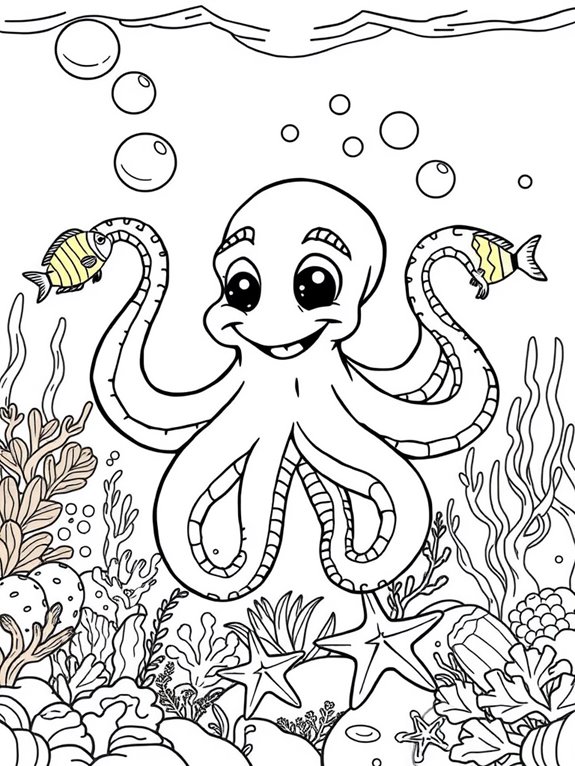 friendly octopus underwater scene