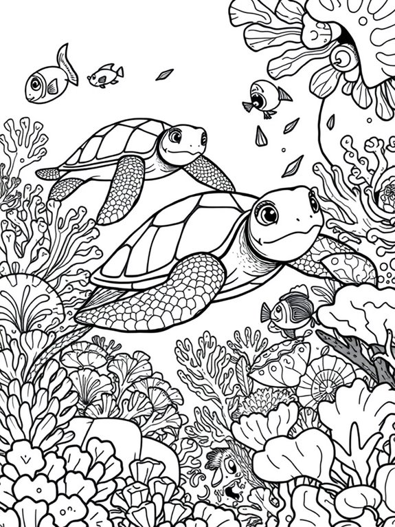 friendly sea turtles coloring page