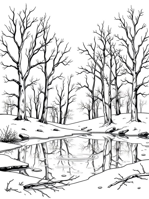 frozen pond with trees