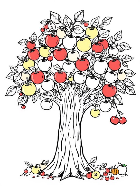 fruit filled apple tree coloring