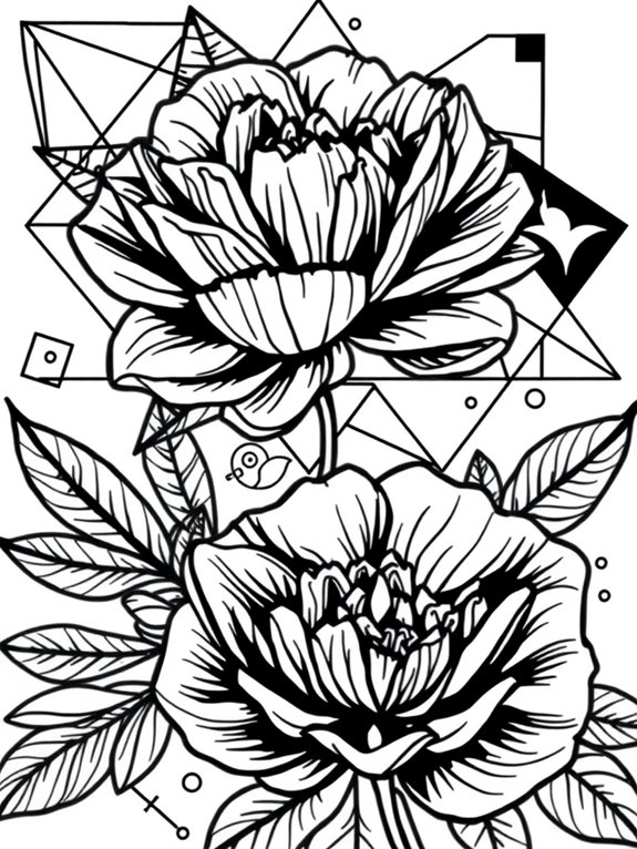 geometric abstract peonies design