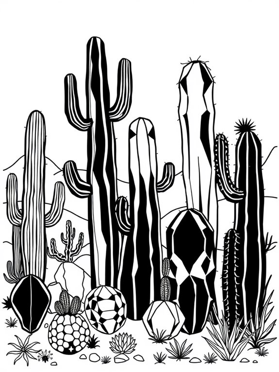 geometric cactus coloring page