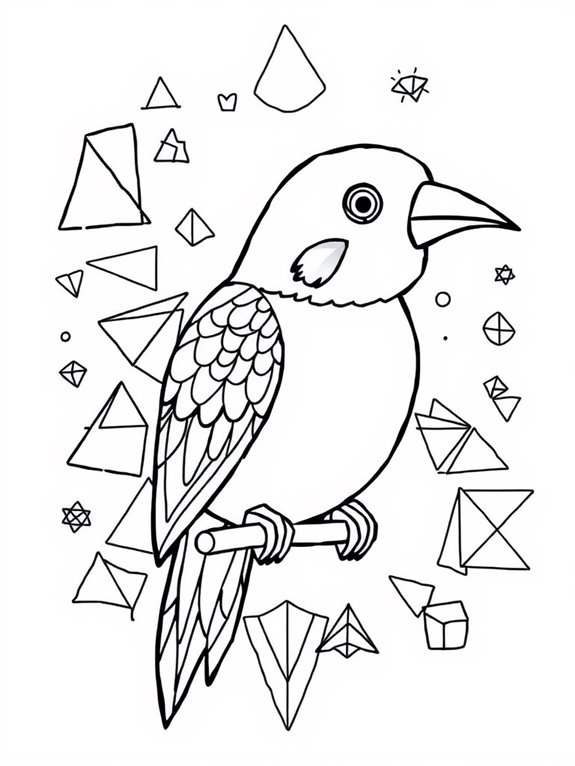 geometric lovebird coloring page