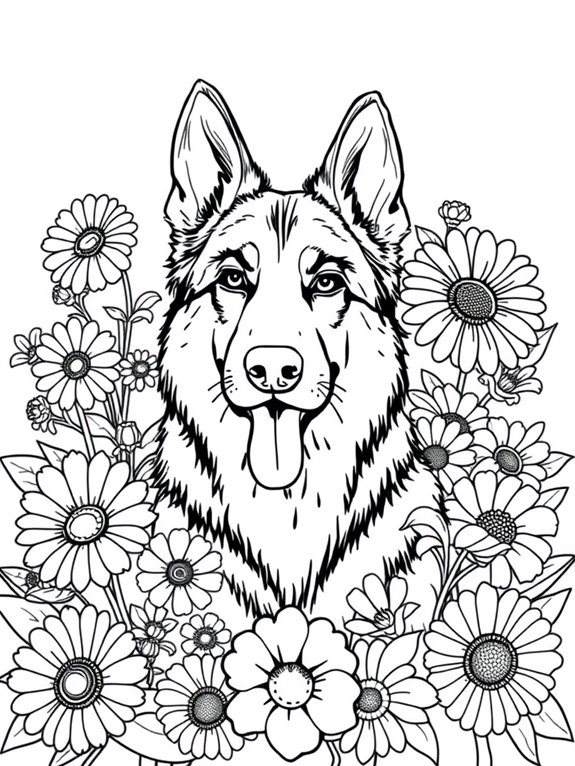 german shepherd floral design