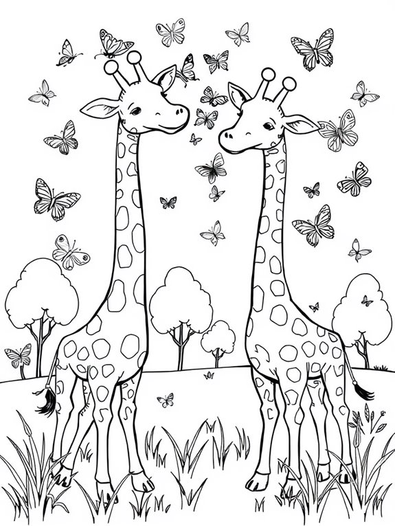 giraffes frolicking with butterflies