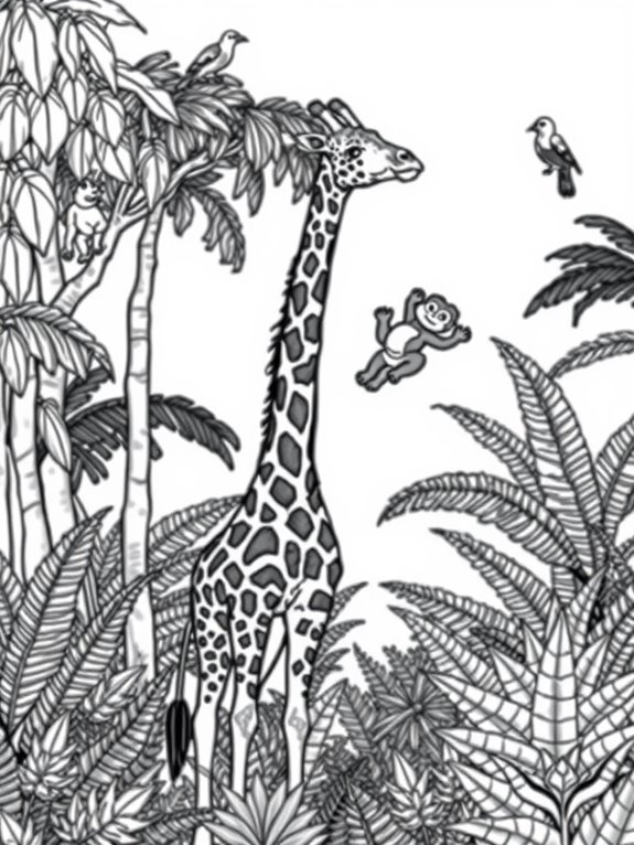 giraffes in jungle coloring