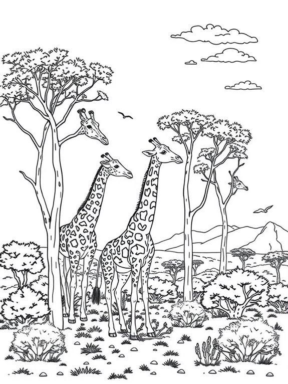 giraffes in safari landscape