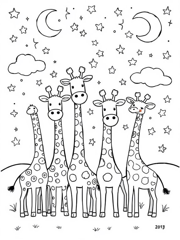 giraffes under starry sky