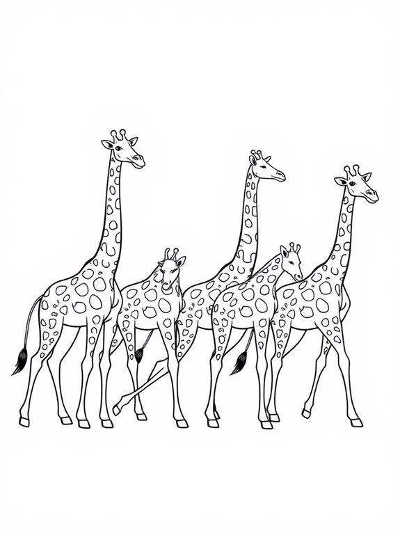 giraffes walking in line